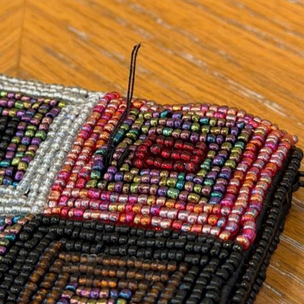 NWOT Vintage Fossil Beaded Geometric Pattern Multicolored Squares Coin Purse - Picture 7 of 8